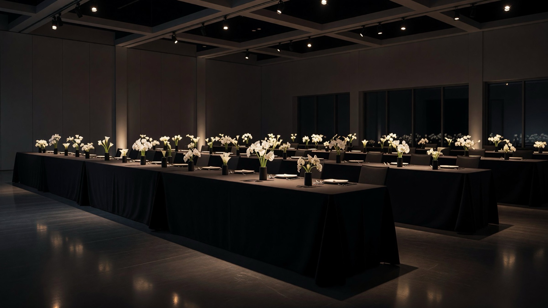 Cena corporativa en salón moderno